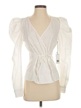 Jason Wu White Wrap Blouse with Puff Sleeves